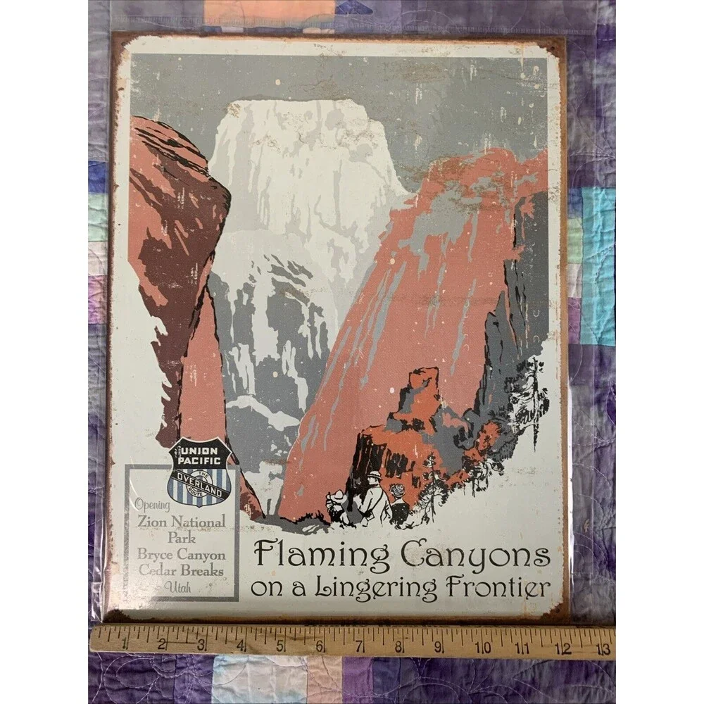 Flaming Canyons On A Lingering Frontier Metal 12.5x16 Sign Decor Man Cave Shop